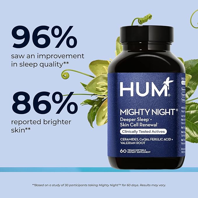 HUM Mighty Night - Nighttime Supplement for Skin + CoQ10 & Ferulic Acid to Promote Skin Cell Turnover - Overnight Beauty Vitamins for Women (60-Count)