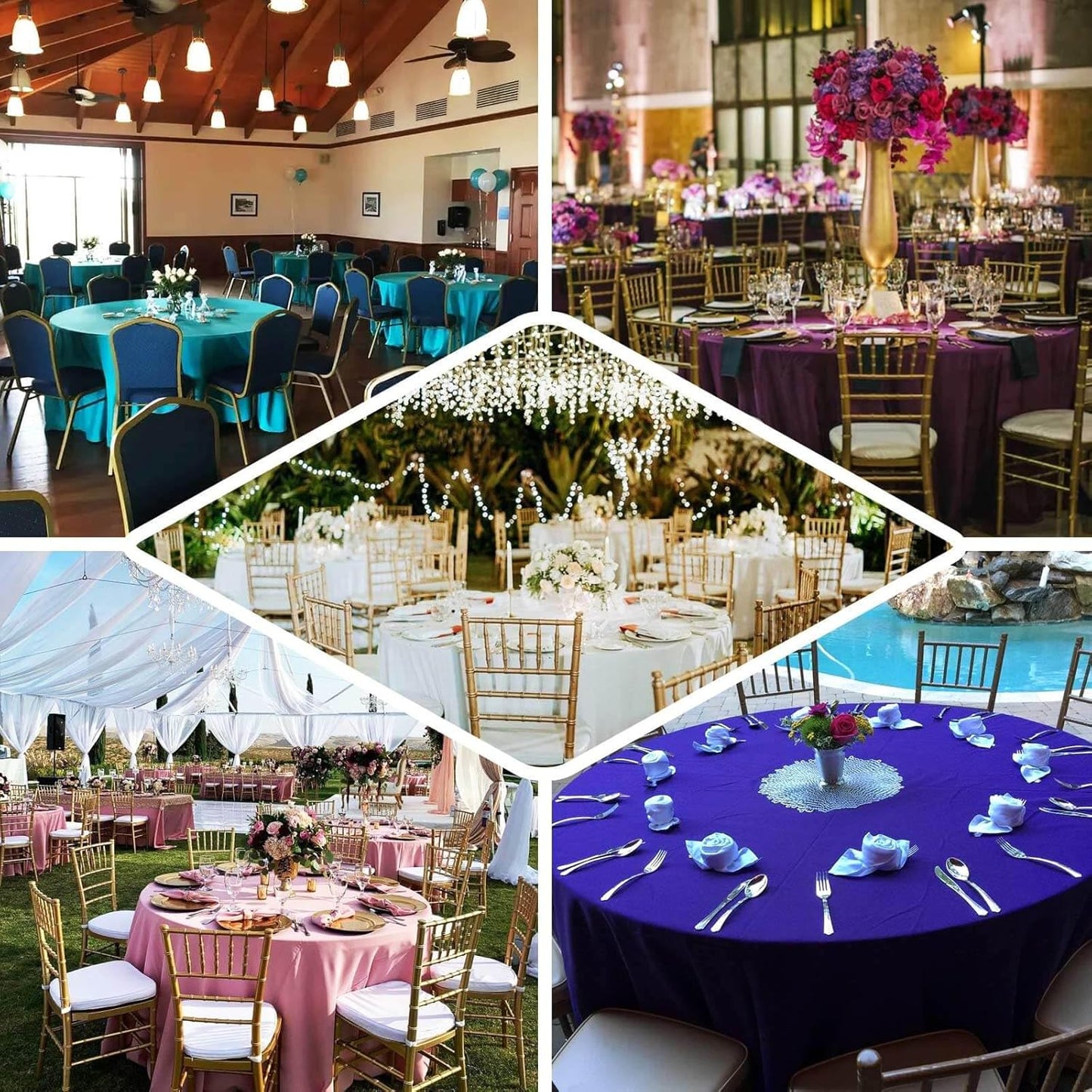 Efavormart Round Tablecloth, 132 Inch Stain & Wrinkle Resistant Washable Table Cloth, Decorative Polyester Fabric Table Cover for Banquet, Wedding, Dining- Purple