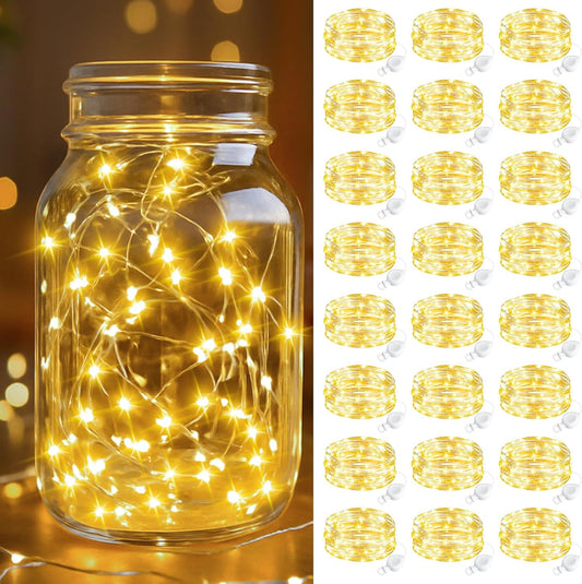 btfarm 24 Pack Fairy Lights Battery Operated, 7FT 20 LED Mini String Lights Waterproof Silver Wire for Mason Jars Centerpiece Table Crafts Bedroom Christmas Decoration, Warm White
