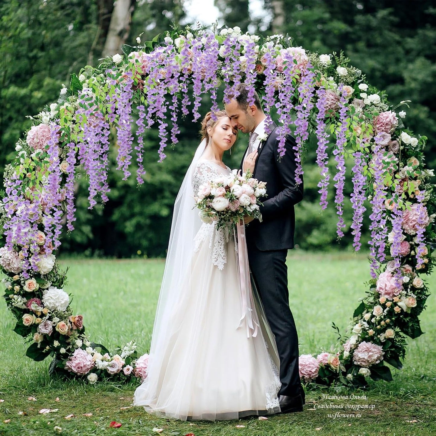 12 Pack Light Purple Wisteria Hanging Flowers Garland, 3.77 Feet Artificial Flower Vines, Fake Wisteria, Artificial Vines Hanging Garland for Backdrop Outdoor Yard Garden Decor