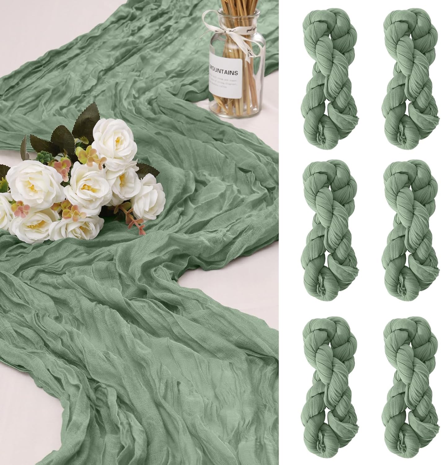 6 Pack Cheesecloth Table Runner 10Ft Christmas Gauze Boho Table Runners for Wedding Decor Bridal Shower Decorations Baby Shower Party(35" x 120")