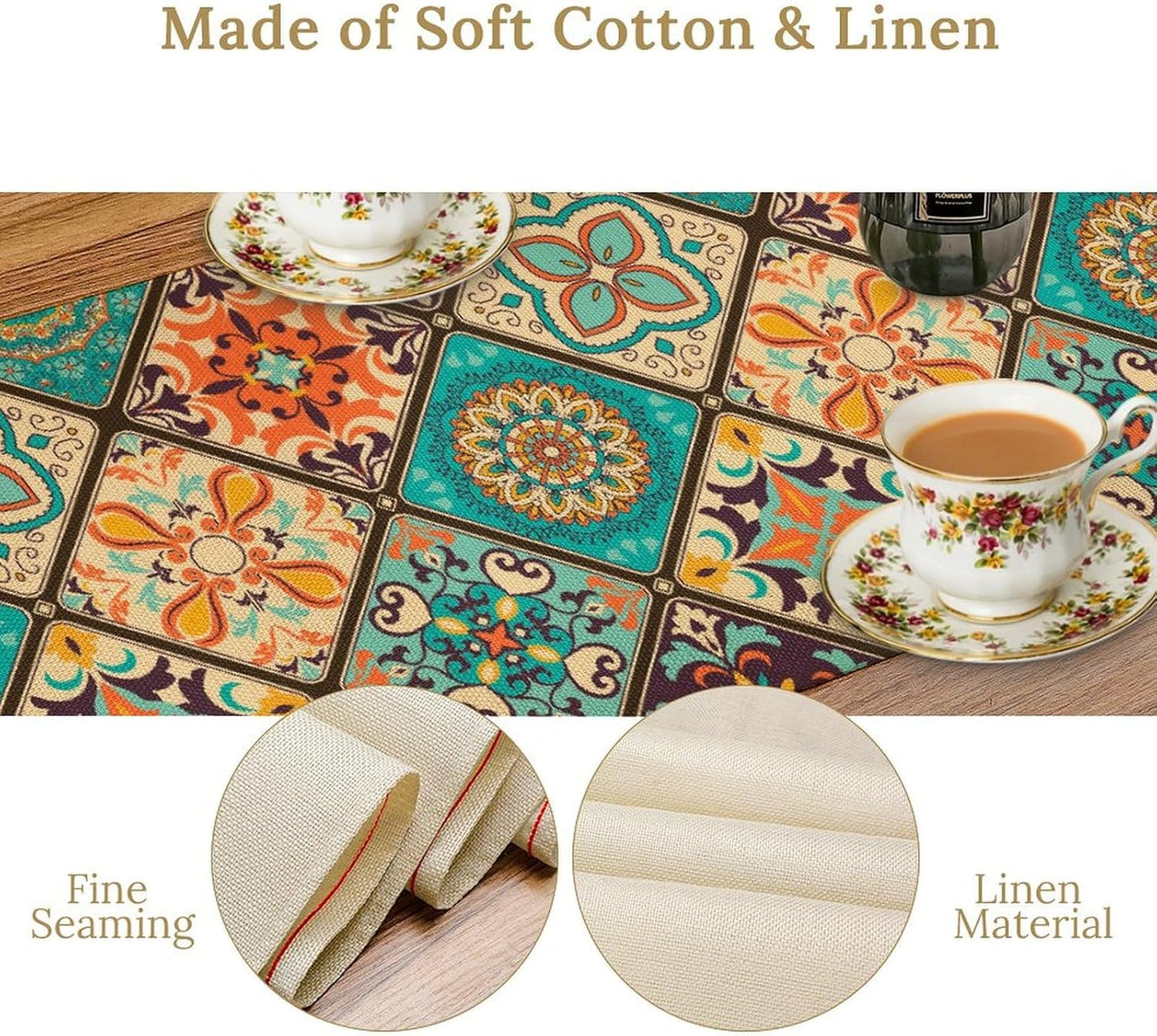 Boho Floral Table Runner,Vintage Bohemian Style Table Runner for Kitchen Dining Table Home Party Decoration 13x108 Inch