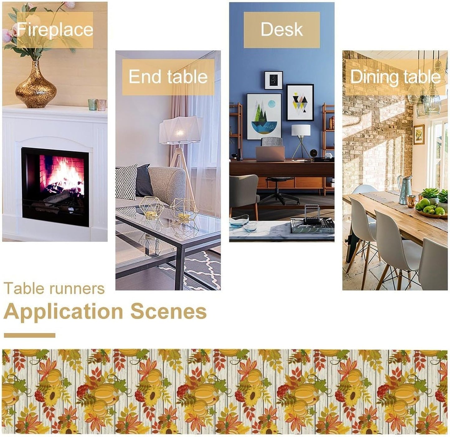 Autumn Table Runner,Seasonal Pumpkins Thanksgiving Kitchen Dining Table Decoration for Home Party Decor 13x36 Inch