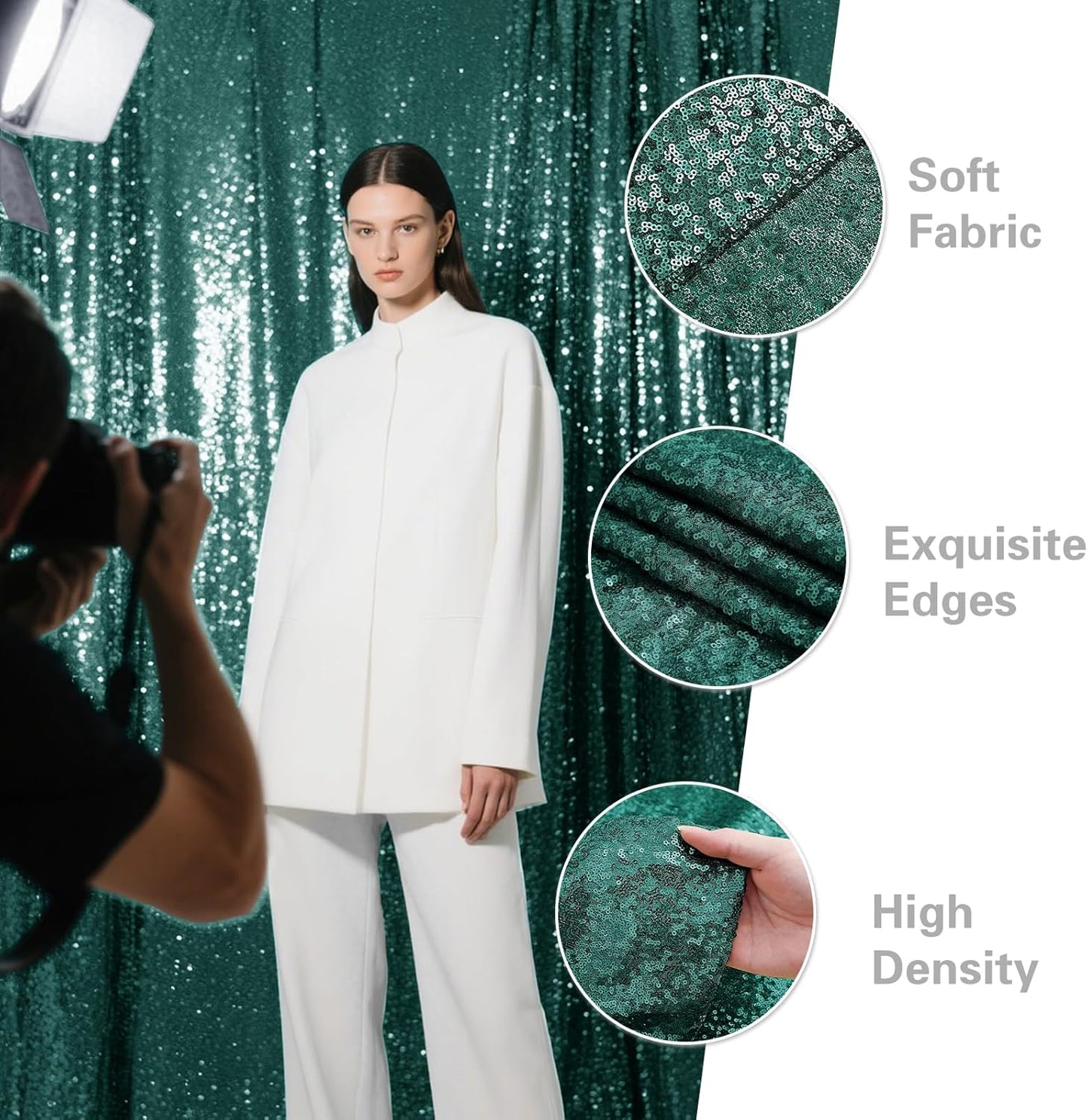 Dark Green Sequin Backdrop Curtain 2 Pieces 2FTx8FT Glitter Photography Backdrop for Party Wedding Birthday Christmas Decorations