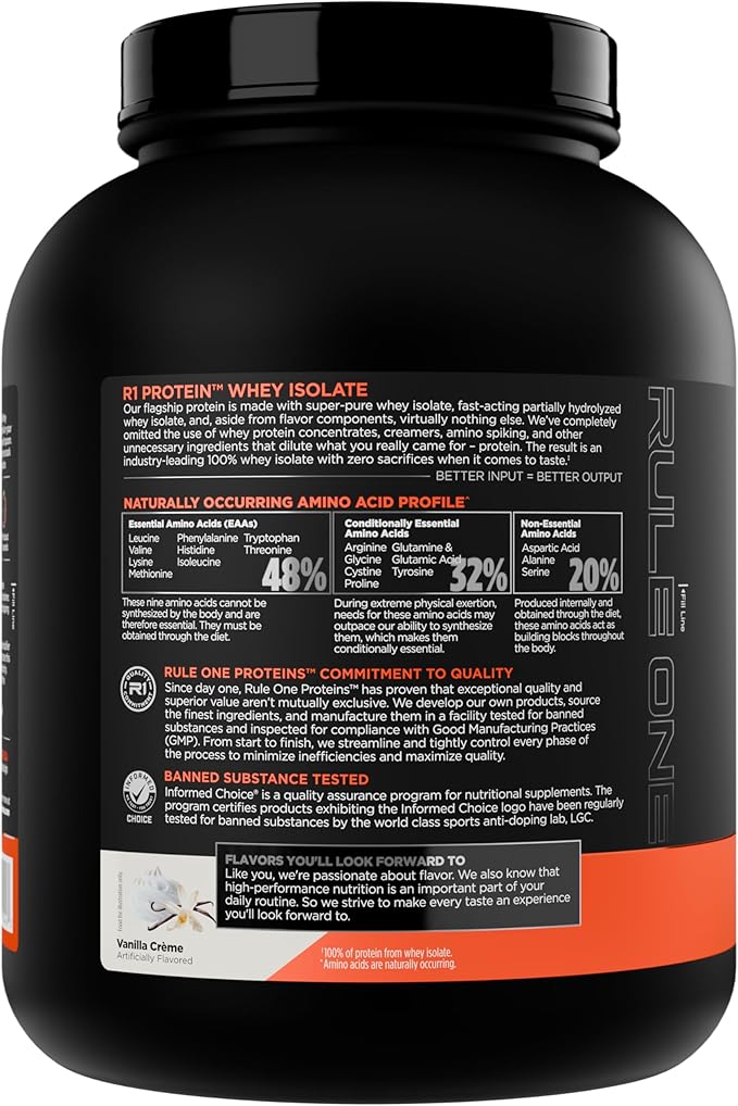 Rule 1 R1 Protein Whey Isolate - with 25g Protein & 6g BCAA Exclusively from Isolated & Hydrolyzed Sources for Workout Recovery (5 Pounds*, Vanilla Creme)