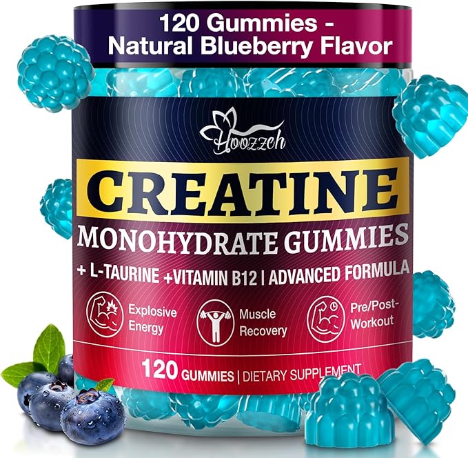 Creatine Monohydrate Gummies for Men & Women, Blueberry Flavor, 120 Count