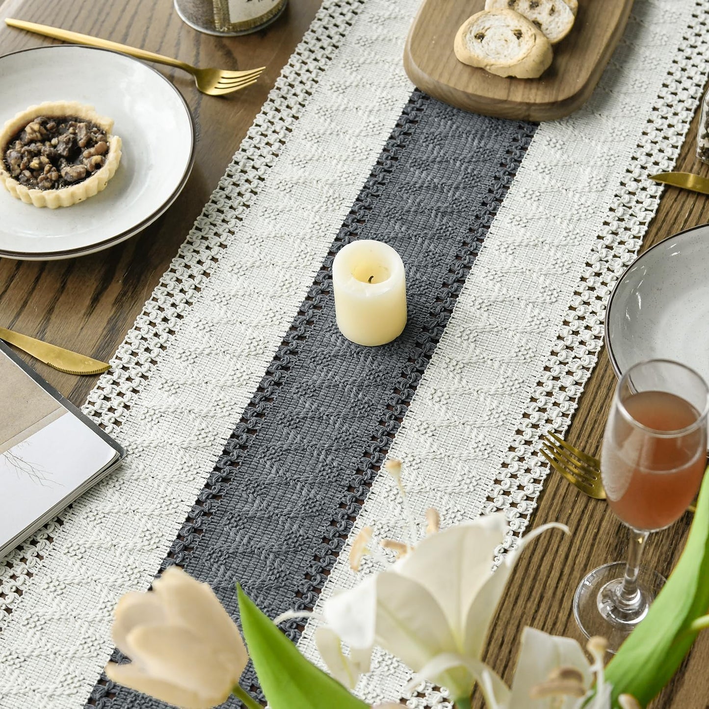 Artoid Mode Dark Grey Farmhouse Rustic Table Runner, Seasonal Holiday Hollow Kitchen Dining Table Decoration for Home Party Decor 12x72 Inch