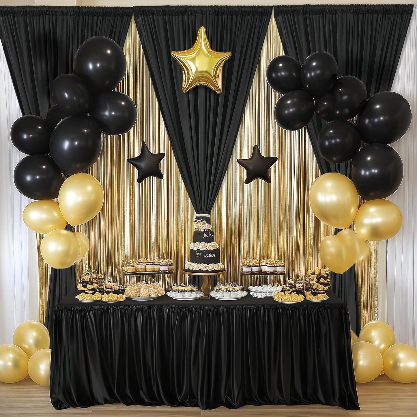 30×14ft Wrinkle Free Black Backdrop Curtain for Parties Wedding,6 Panels 5×14ft Height Soft Silky Polyester Photo Backdrop Drapes for Birthday Graduation Photography Stage Event Background Cloth