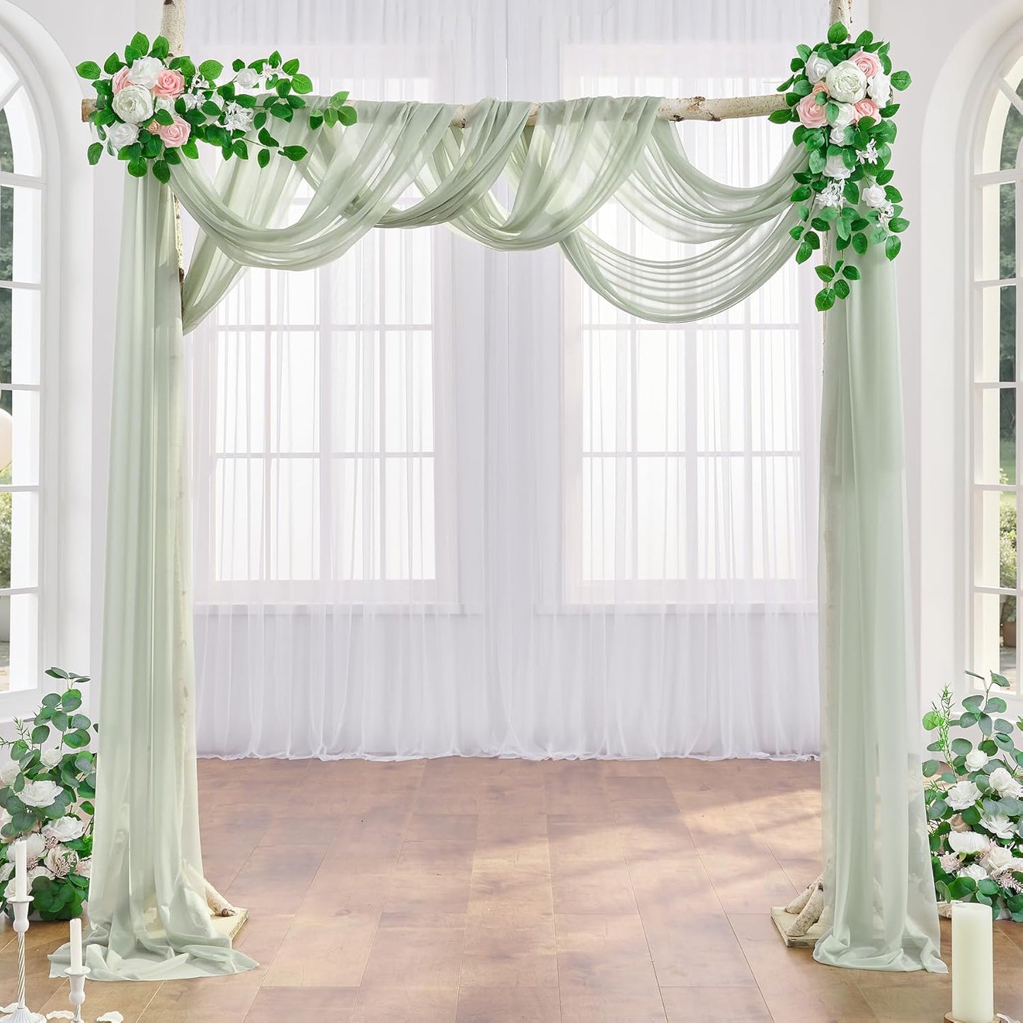 Sage Arch Drapes for Wedding Arch Draping Fabric 2 Panel Sheer Backdrop Curtain for Ceremony Bridal Party Decor 19Ft Length x 28" Width 2 Panel