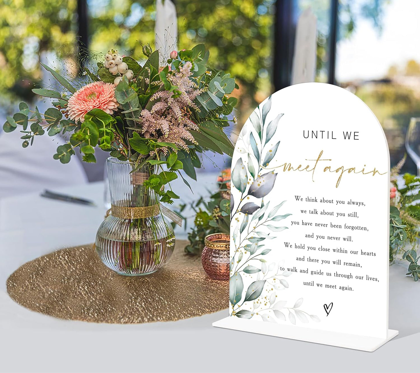 Acrylic Wedding Signs, Greenery Theme Until We Meet Again, Memorial Table Sign for Wedding, Bridal Shower Table Decor with Stand, Engagement, Anniversary, Newlywed Events and Parties Supplies, 24