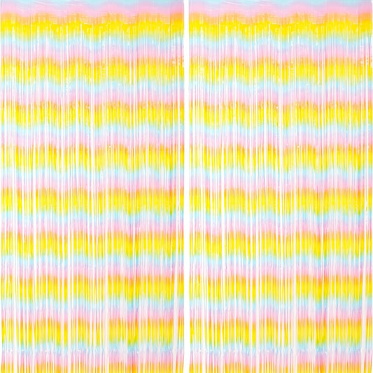 2 Pack Pastel Rainbow Foil Fringe Backdrop Curtains, Tinsel Streamers Birthday Party Decorations, Fringe Backdrop for Baby Shower, Gender Reveal, Birthday Party