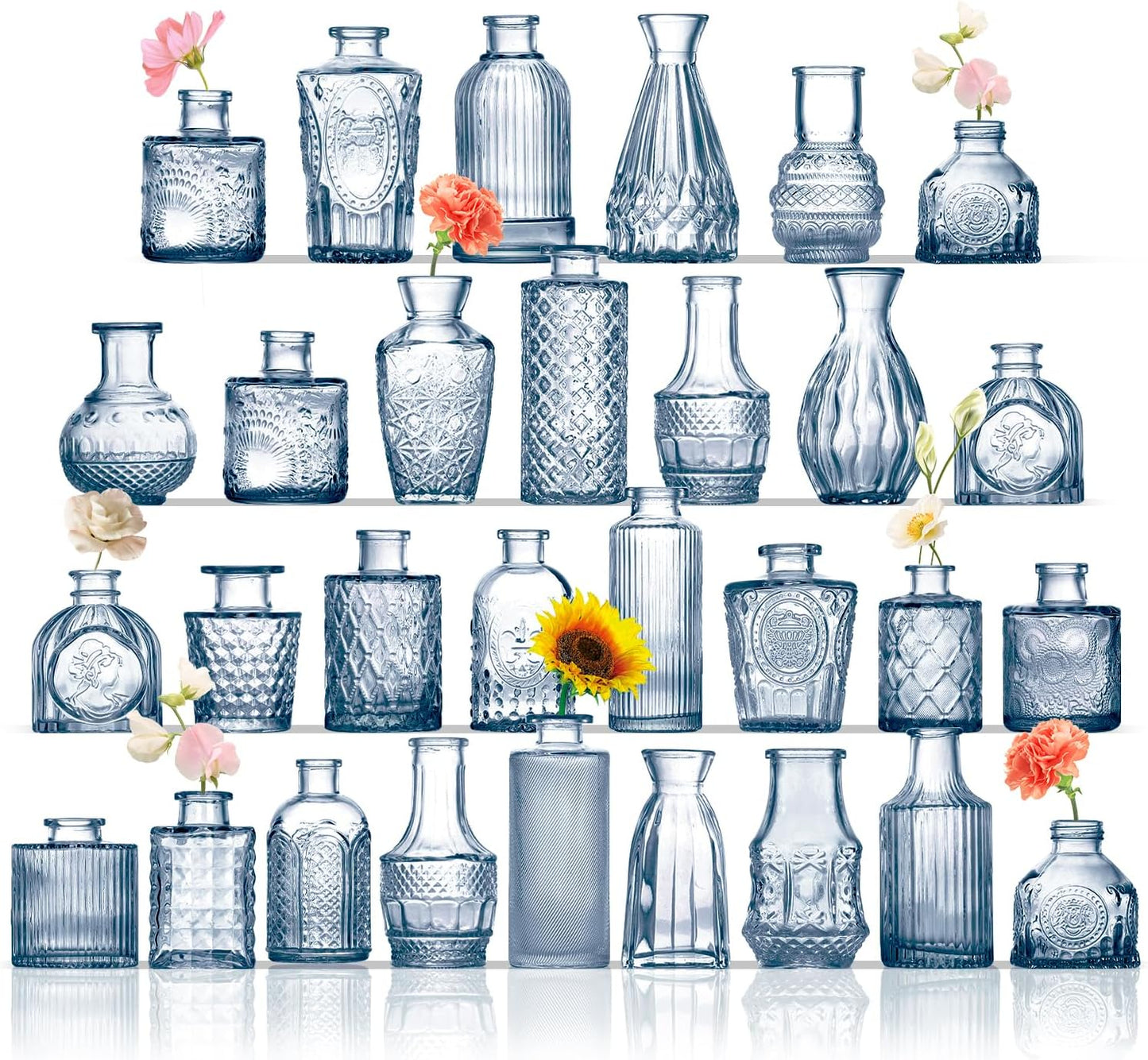 Bud Vases in Bulk 30, Blue Glass Vases for Centerpieces, Small Flower Vase for Centerpieces, Small Vase for Flowers, Mini Vintage Vases for Wedding Table Decor