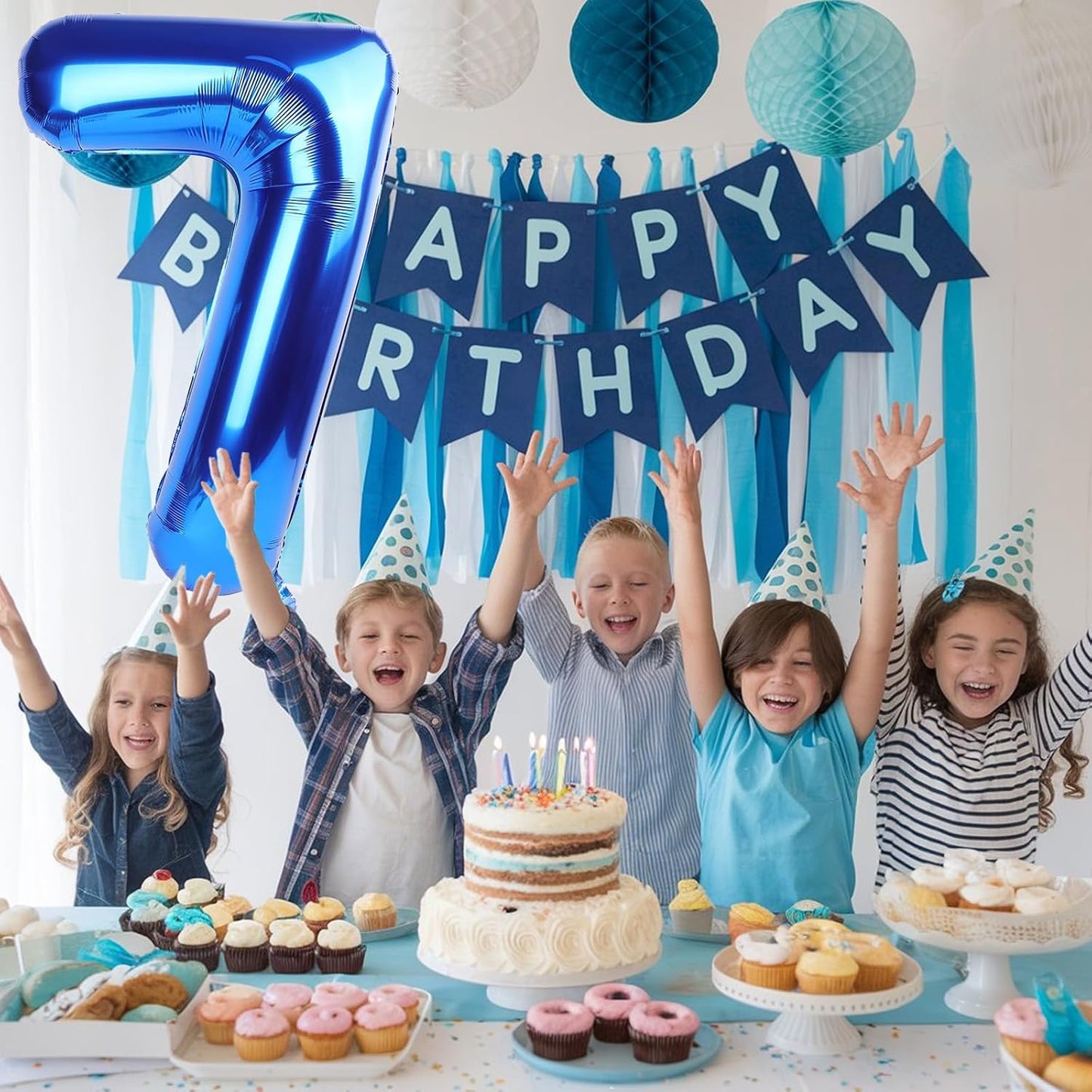 40 Inch Navy Blue Number 7 Balloon, Dark Royal Blue Large Self Inflating Foil Balloons for 7th Birthday Decoration Boys, Digital 7 Helium Balloon for Girls Men Birthday Baby Shower Anniversary Party