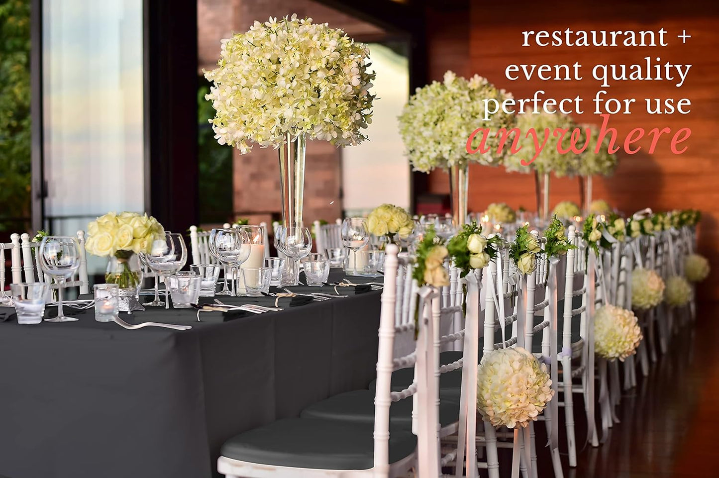 Pomp Black 90" x 132" Poplin Polyester Tablecloth (2 Pack) | Wrinkle + Stain Resistant Easy Care Premium Fabric | Fits 6FT Rectangle Table