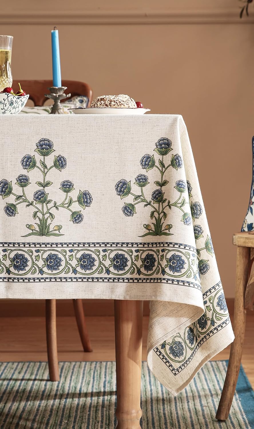 patdrea Designer Small Blue Square Tablecloth Table,Vintage Linen Leaves Floral Pattern Floral Tablecloths,Table Cover Cloth Fall Decor for Kitchen Dining Christmas,Thanksgiving,55"x55"-Ivar B