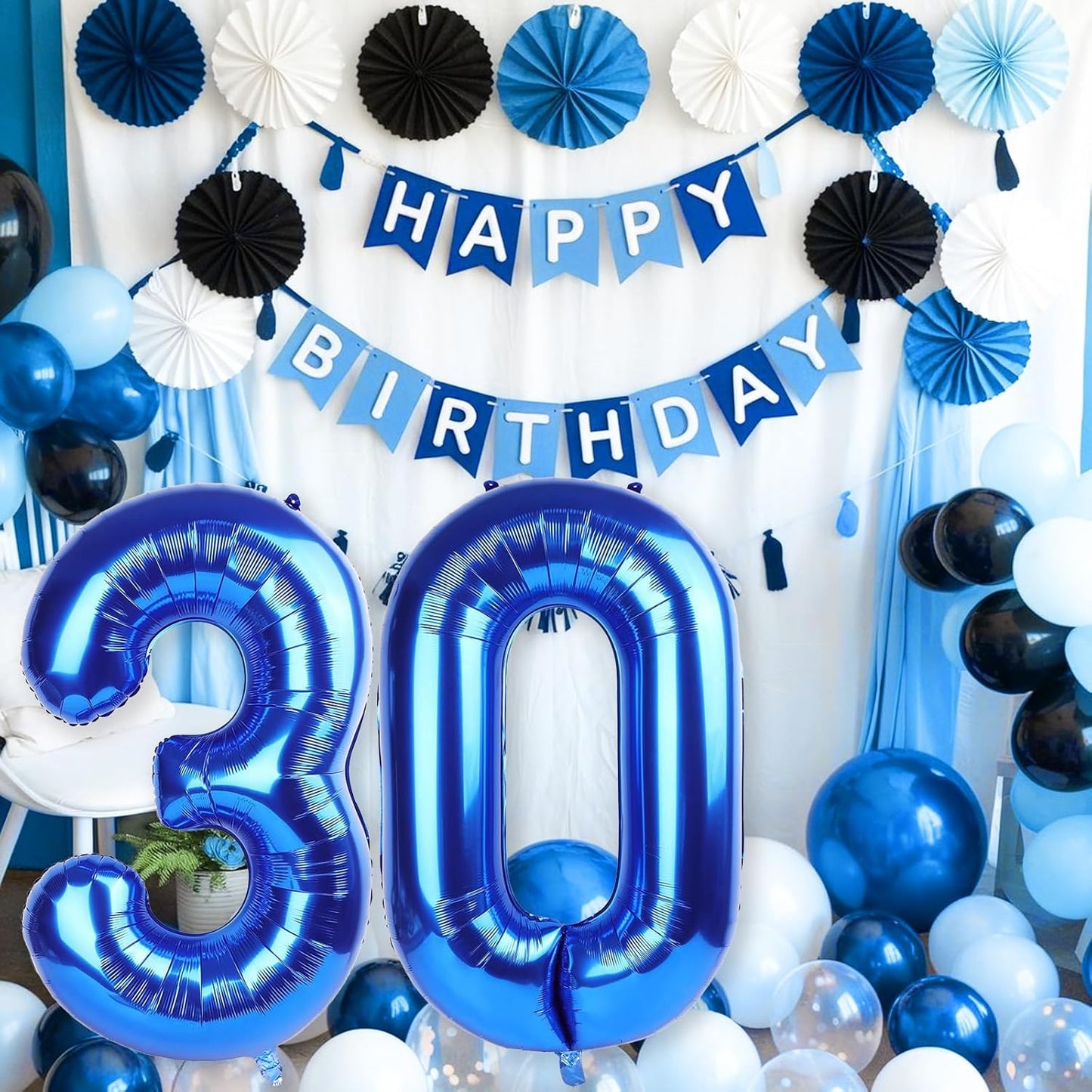 Navy Blue 30 Balloon Numbers, 40 Inch Large Dark Royal Blue Foil Number 3 & 0 Balloons for Men, Self Inflating 30th Birthday Balloons for 30 Year Old Anniversary Birthday Party Decorations Supplies