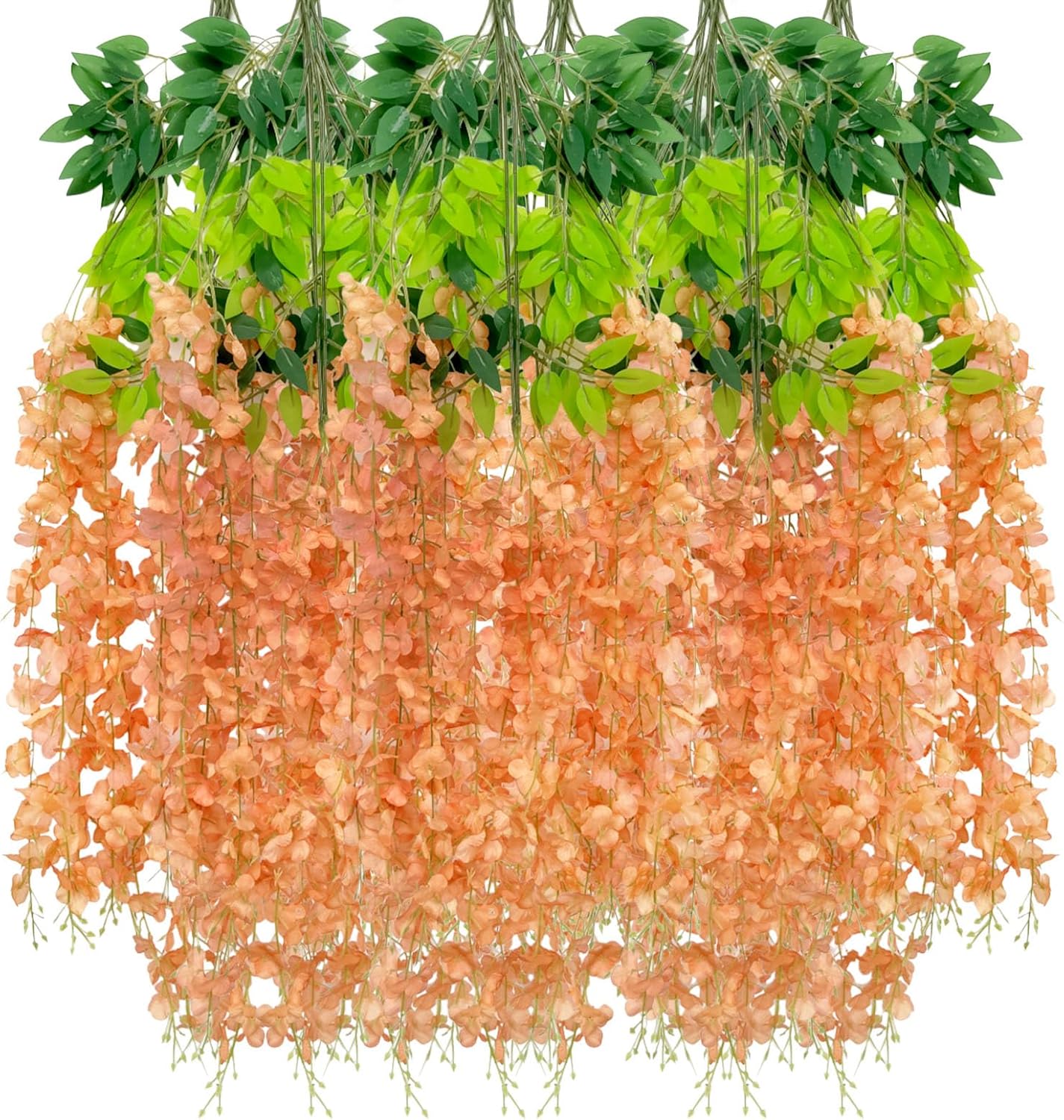 24 Pack Orange Wisteria Hanging Flowers Garland, 3.77 Feet Artificial Flower Vines, Fake Wisteria, Artificial Vines Hanging Garland for Backdrop Outdoor Yard Garden Decor