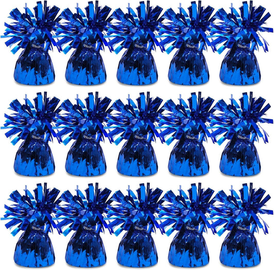 BLUE PANDA Blue Balloon Weights - 4.5 In H x 2.5 In Dia, 6 Oz, Metallic Foil, Pack of 15 - Table Weights