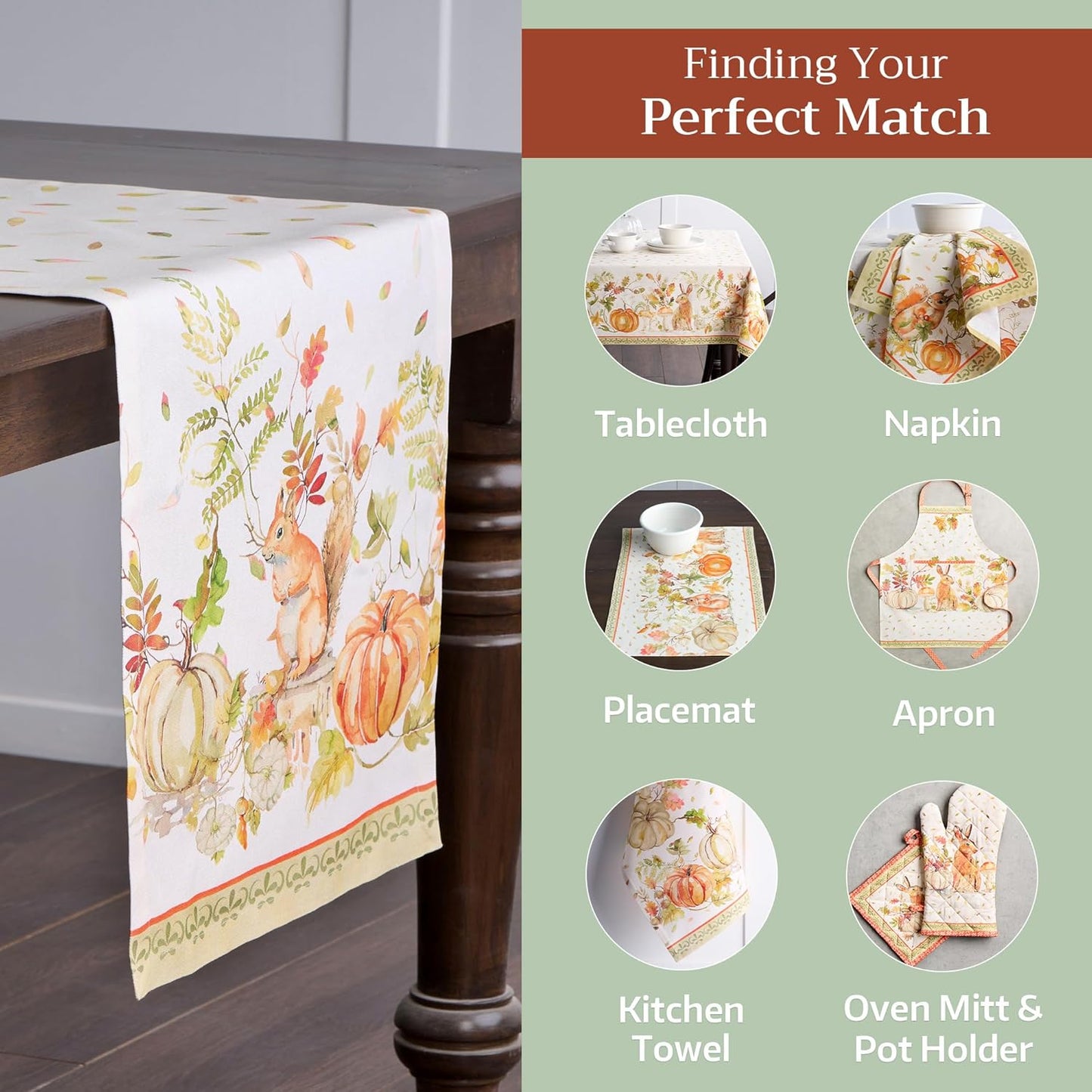 Maison d' Hermine Table Runner 100% Cotton Single Layer Table Runners 108 inches Long for Thanksgiving Christmas Decorations Home Kitchen Dining Party Wedding (Pumpkin Passion, 14.5" x 108")