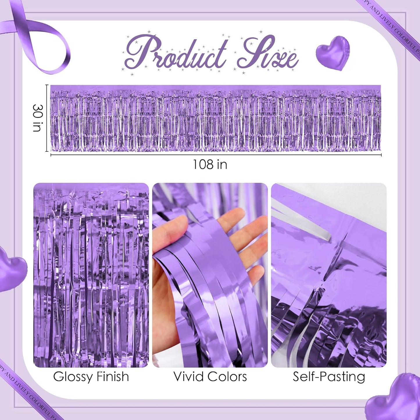 4 Pack Light Purple Table Skirts, 29x108" Metallic Foil Tinsel Fringe Table Skirts for Rectangle Tables Streamer Curtains Backdrop, Party Decorations for Birthdays Weddings Holidays
