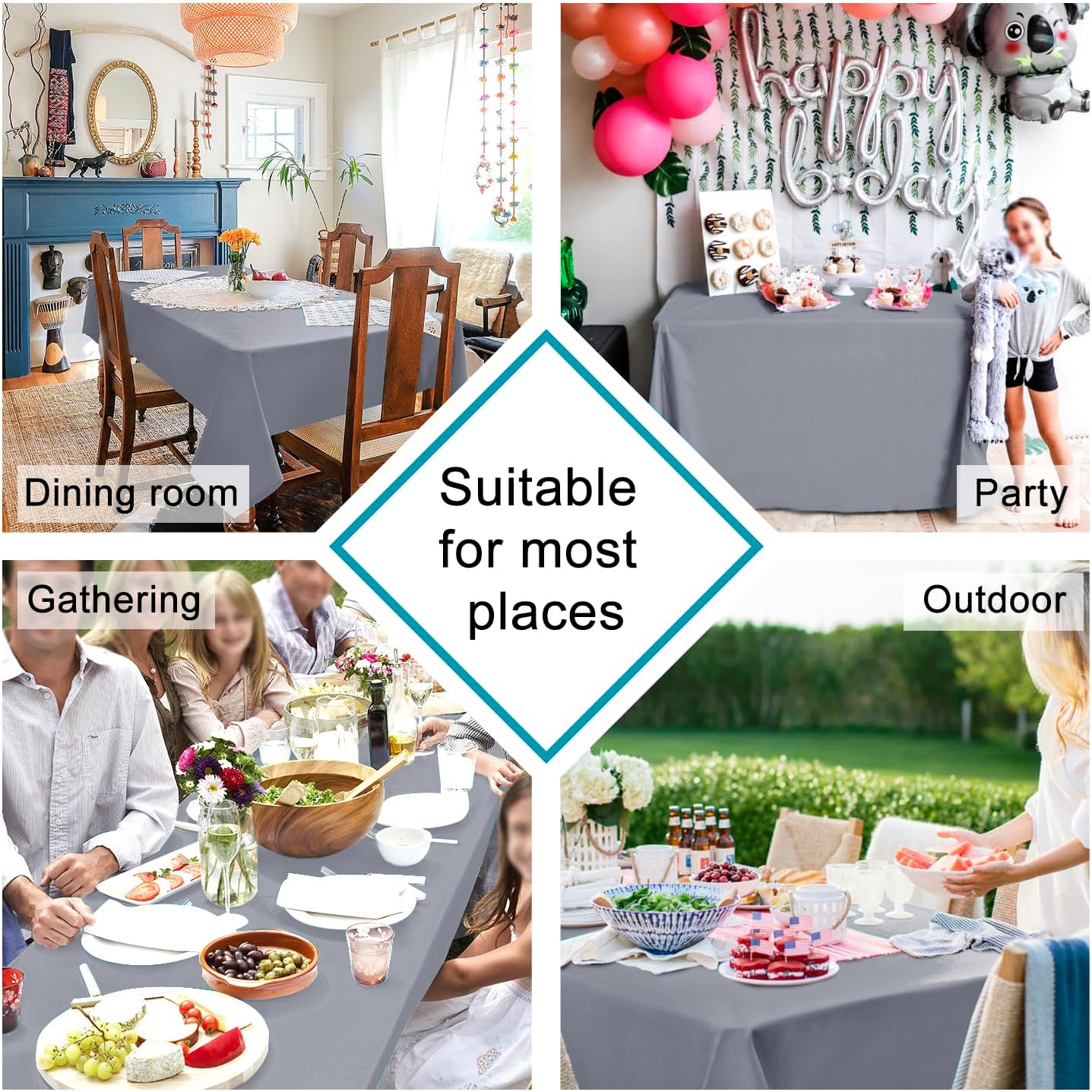 Hiasan Light Gray Rectangle Tablecloth - Waterproof Spillproof and Wrinkle Resistant Washable Polyester Table Cloth for Dining Party, 60 x 102 inch