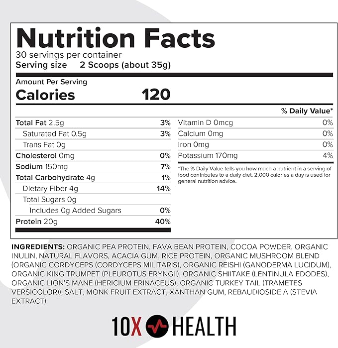 10X Health Vegan Protein Powder - 20g per Serving Plant Based Protein Powder for Muscle Support, Strength & Nutrition - Dairy-Free & Gluten-Free - Chocolate 2.3 lbs, 30 Servings