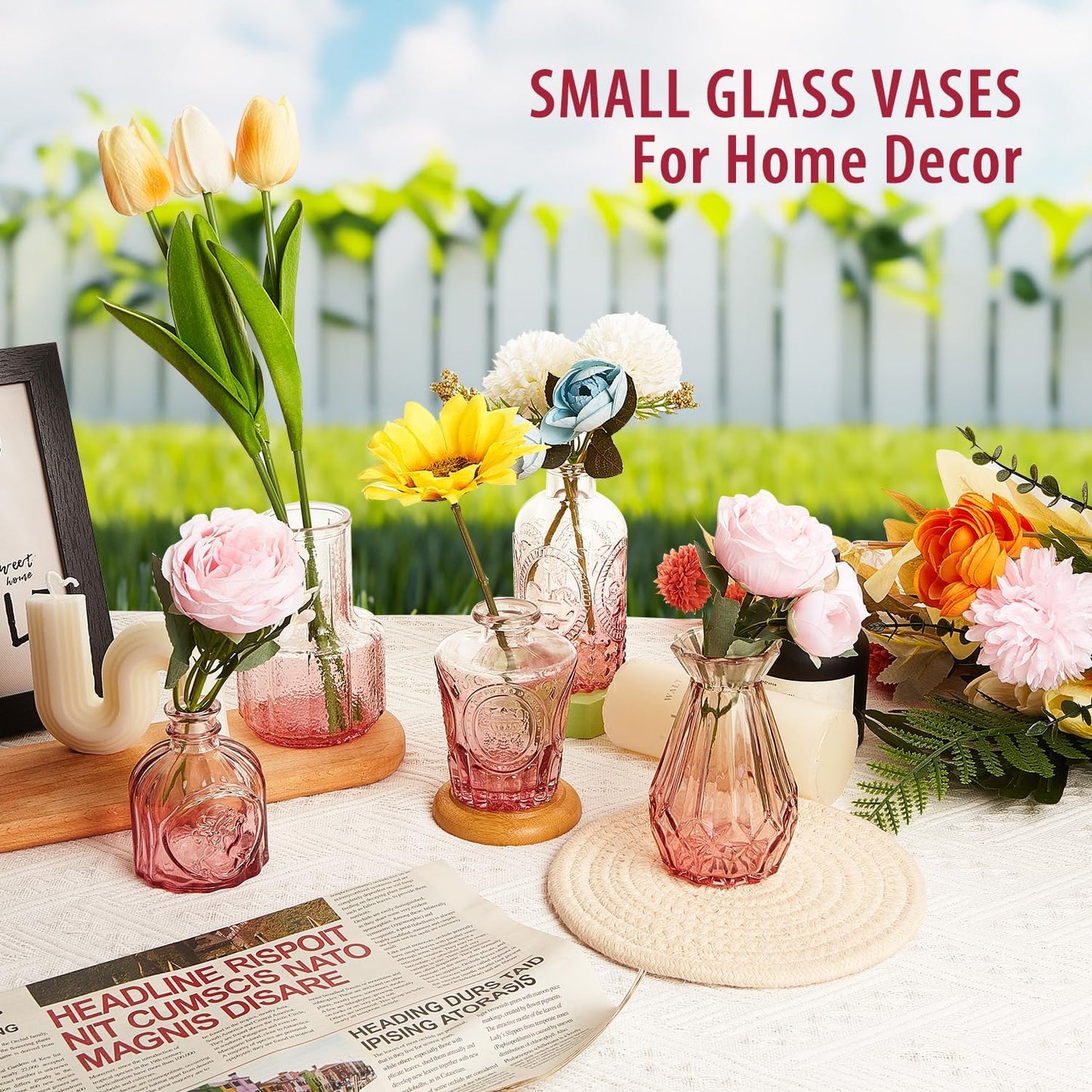 Pink Glass Bud Vase Set of 30, Small Flower Vases in Bulk, Mini Vintage Vases for Centerpieces, Home, Parties, Wedding Table Decoration (30 Pack)