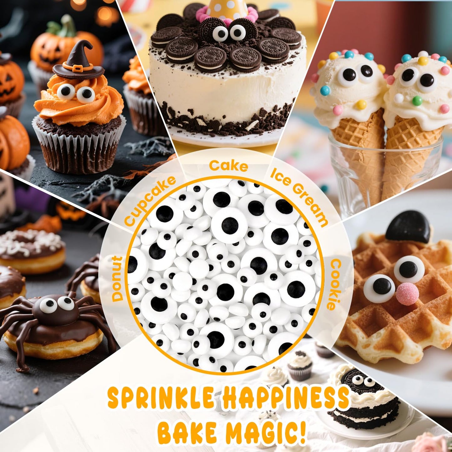 Edible Candy Eyeball Sprinkles, Googly Eyes Sprinkles for Cake Decorating, Baking, Cupcake, Cake Decorations, Ice Cream Toppings, 150g/5.29oz, Halloween, Holiday, Christmas Supplies