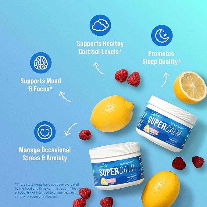 Supercalm Drink Mix - Ashwagandha KSM 66, Magnesium Glycinate, L-Theanine, Vitamin D3 - Ashwagandha Root Extract, Magnesium & L-Theanine Supplement - Focus & Support (30 Servings)