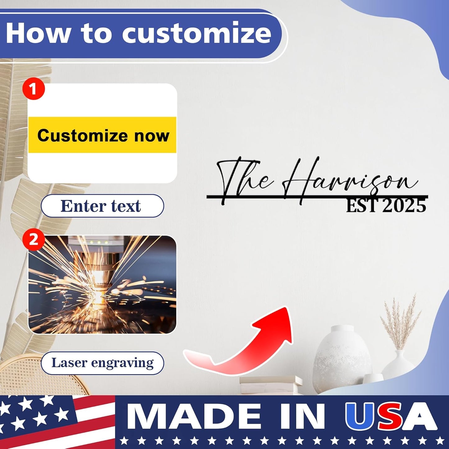 Personalized Family Name Sign, Custom Signs Outdoor Wall Art, Family Last Name Signs, Monogram Metal Sign For Home Outside Decor, Customized Valentines Christmas Wedding Housewarming Gifts