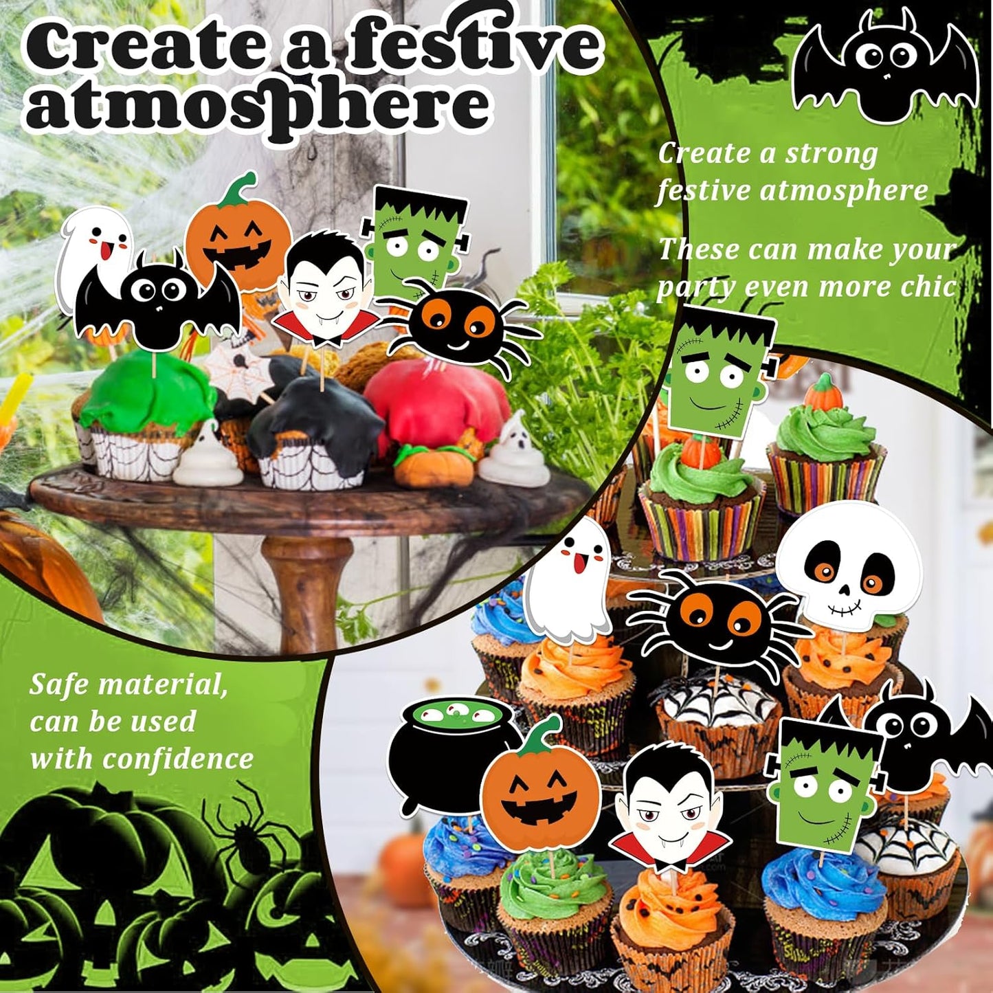 24 PCS Halloween Happy Birthday Cupcake Toppers Halloween Party Decorations Cake Decor Cupcake Decorations Cake Decorating Party Supplies Decor for Baby Shower Boys Girls