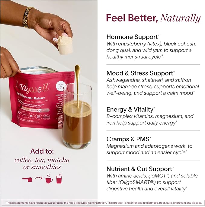 Daily Hormone Balance Powder | Natural Cycle Support for Women | Supports Mood, Bloating, Cramps, Skin Health & Cravings with Chasteberry, B Vitamins, Ashwagandha, Saffron + | 30 Servings