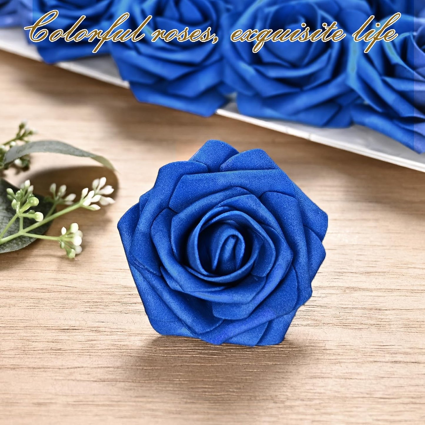 BLEUM CADE 36Pcs Artificial Flowers Fake Roses with Stems, Royal Blue Boxed Foam Roses for DIY Bouquets Centerpieces Wedding Party Arrangement Bridal Shower Decor