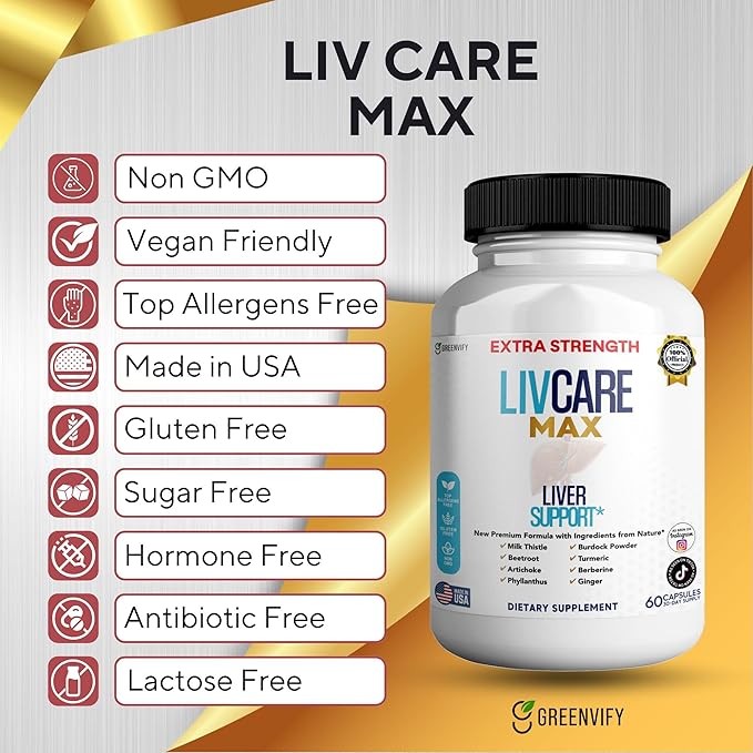 Livcare Max Liver Support Supplement, Extra Strength, 60 Veggie Capsules, 30 Day Supply with Milk Thistle, Beetroot, Artichoke (2)
