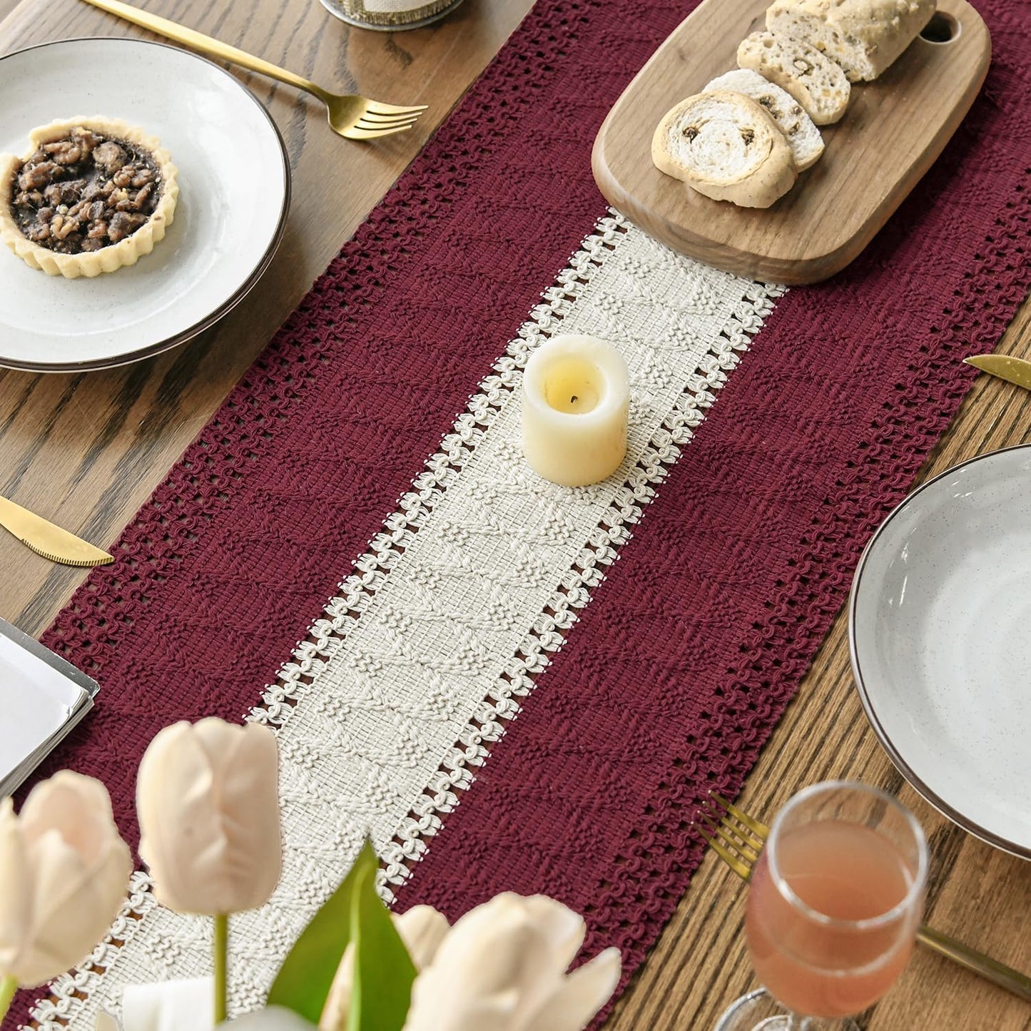 Artoid Mode Red Farmhouse Rustic Table Runner, Seasonal Hollow Kitchen Dining Table Decoration for Home Party Decor 12x48 Inch