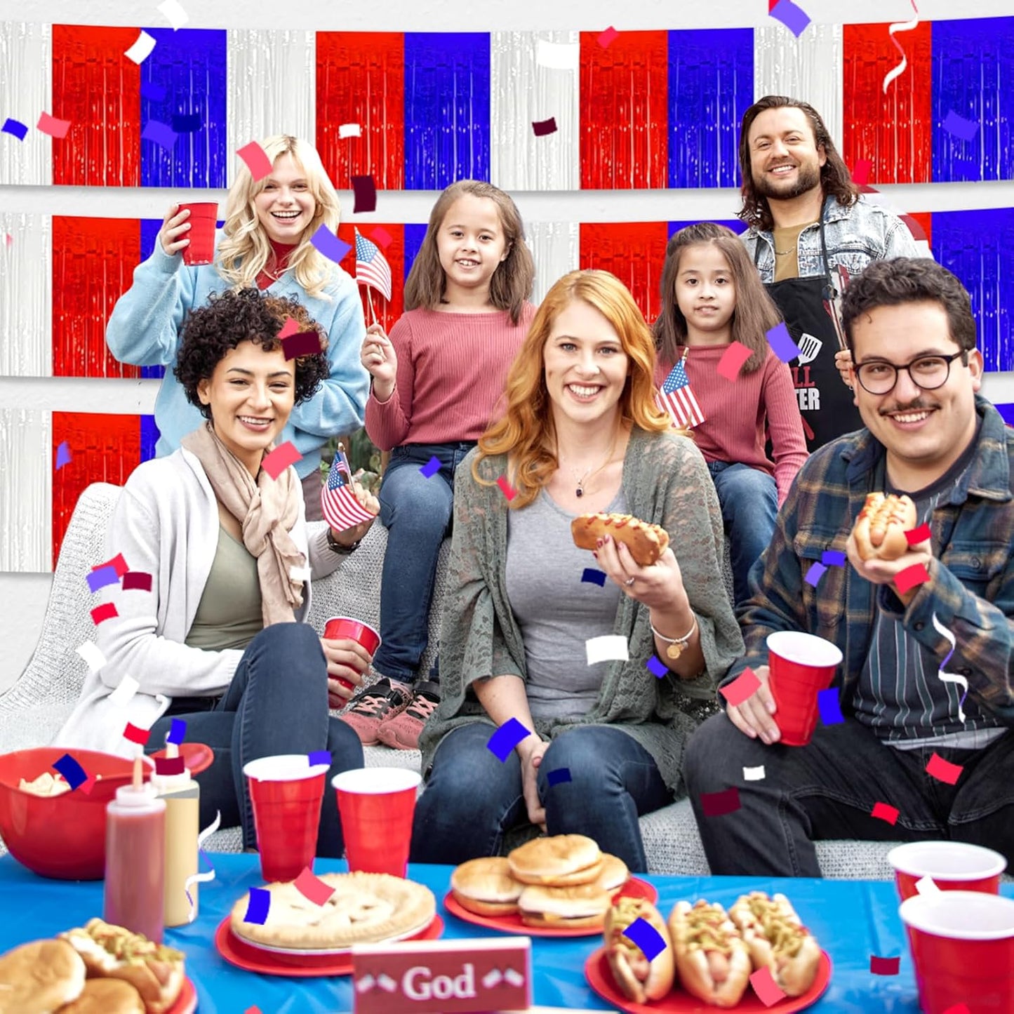 3 Pack 10 Long White Blue Red Metallic Foil Fringe Garland Wall Hanging Tassle Banner, Mother's Day, Easter, Parade Floats, Birthday, Theme Party, Wedding Party Decorations