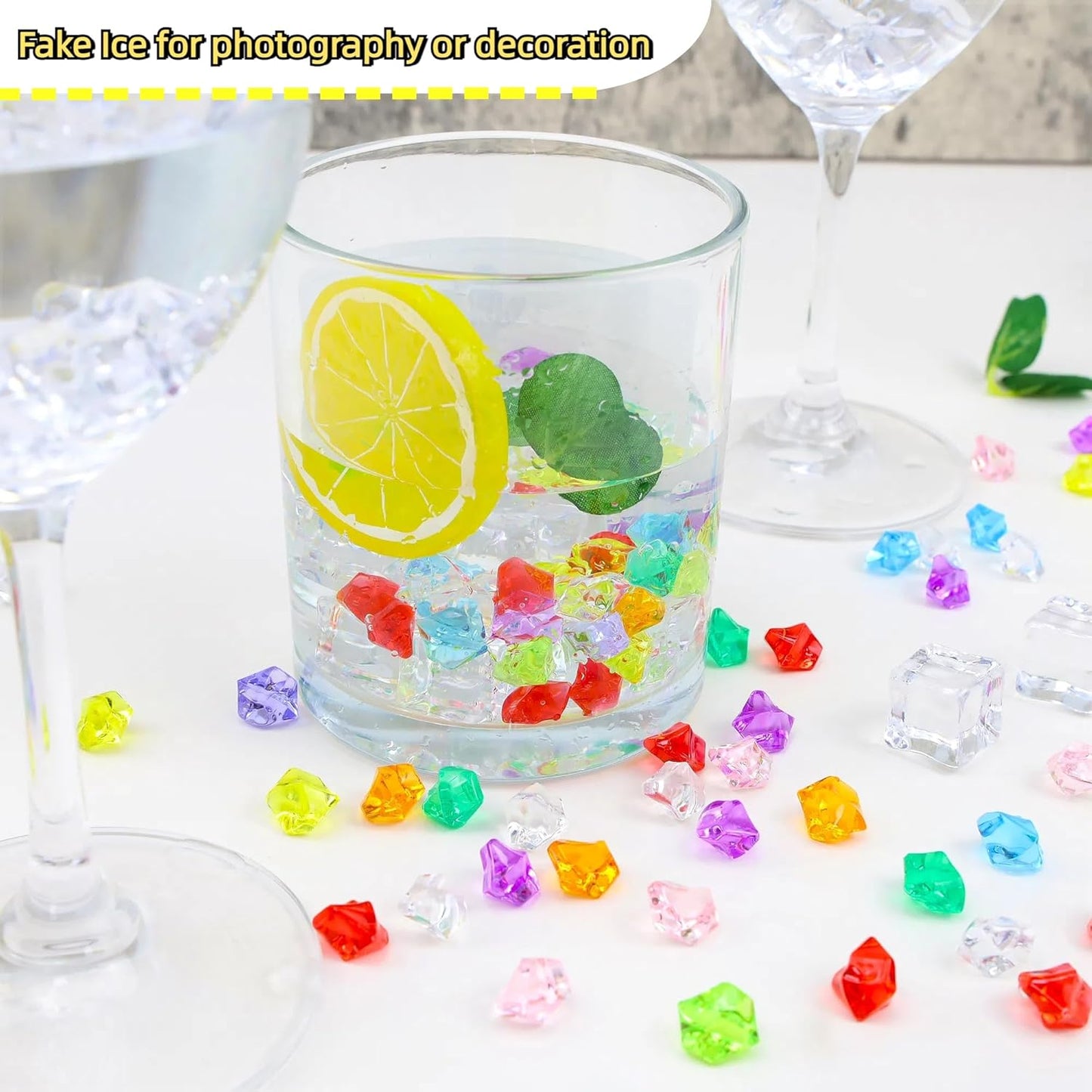 YATOJUZI 500pcs Fake Ice Cubes Acrylic Gems Gemstones Multicolor Vase Filler Crushed Rocks Plastic Diamonds Crystals for DIY Party Wedding Centerpiece Table Scatter Prop Display 0.5" (Random Color)