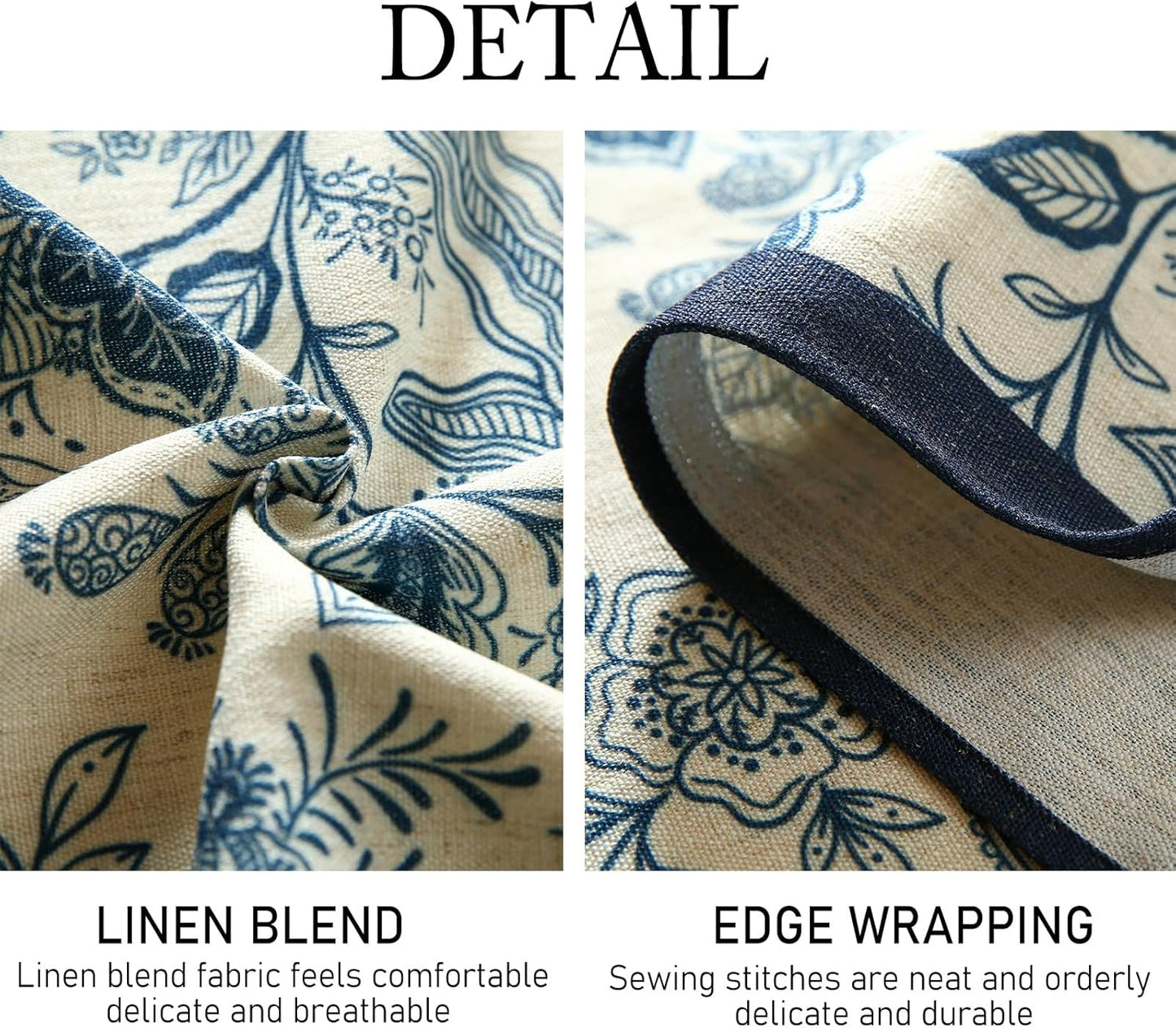 ISAENNE Designer French Linen Round Tablecloth,Blue Floral Washable Indoor Table Cloth,Durable Home Decor Tablecloths for Dining Thanksgiving Kitchen Party Christmas,Diameter 67"-Ruyi B