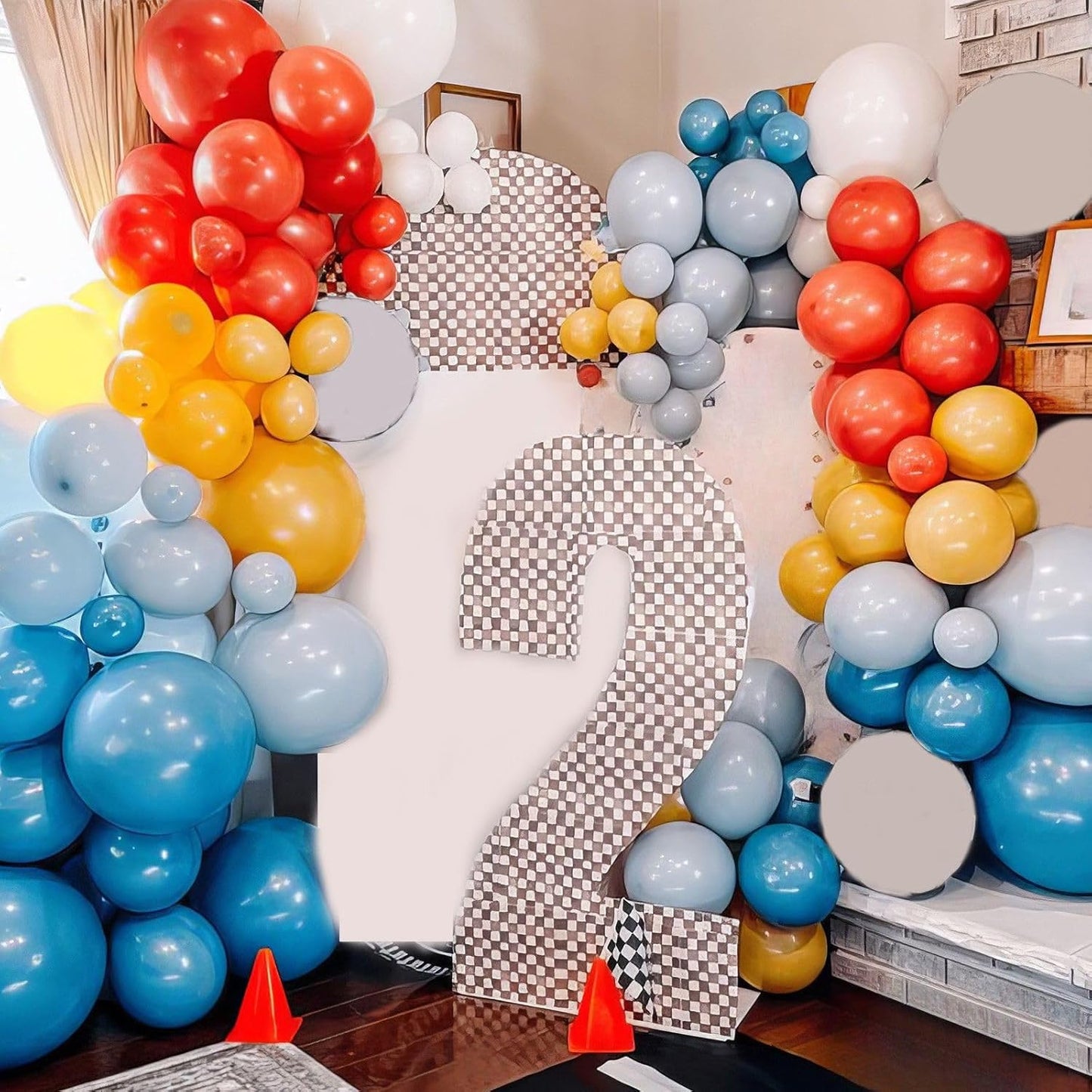 Race Car Balloons, 50Pcs 12 Inches Car Decorations with Red Blue Yellow Burnt Orange Black Party Balloons for Boy Birthday Race Car Themed Party Birthday Baby Shower Graduation Decorations