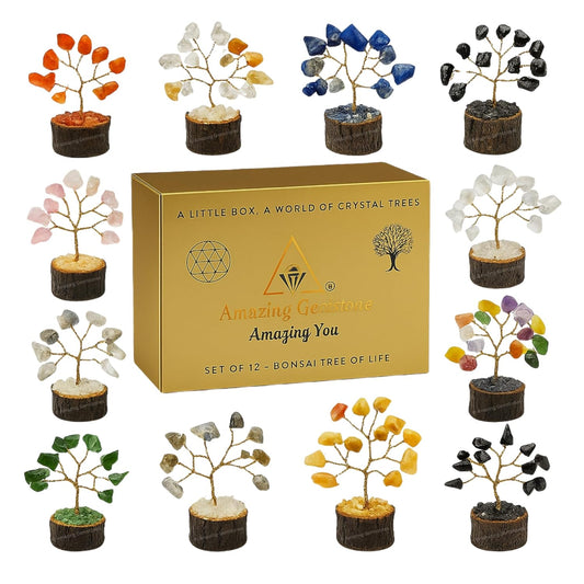 Amazing Gemstone Crystals and Healing Stones Birthday Gifts for Women - Set of 12 Crystal Tree of Life Home Decor Stocking Stuffers, Bookshelf, Room, Meditation Gift for Mom, Unique Birthday Gifts