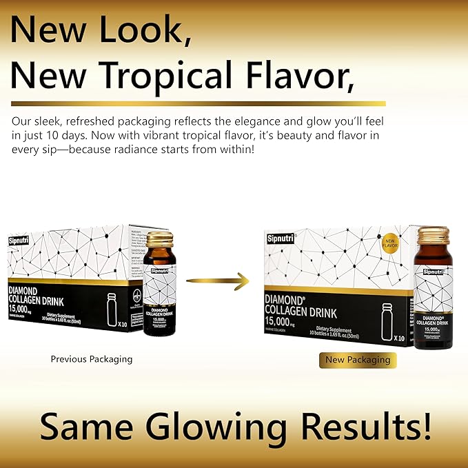 Diamond Liquid Collagen Drink, 15000 mg Hydrolyzed Marine Collagen Peptides with Vitamin C, Pomegranate, Healthy Hair Skin Nails Joints Bones Support, 50 ml x 10 Bottles
