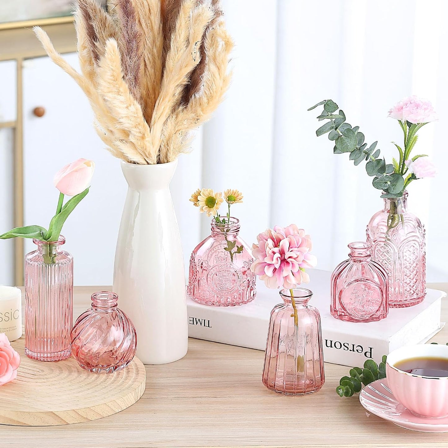 Bud Vases for Centerpieces Wedding,Flower Vases in Bulk for Rustic Home Decor,Small Vases for Wedding,Mother's Day,Graduation,Christmas,Birthday Party,Valentine's Day(Pink,15 Pcs)