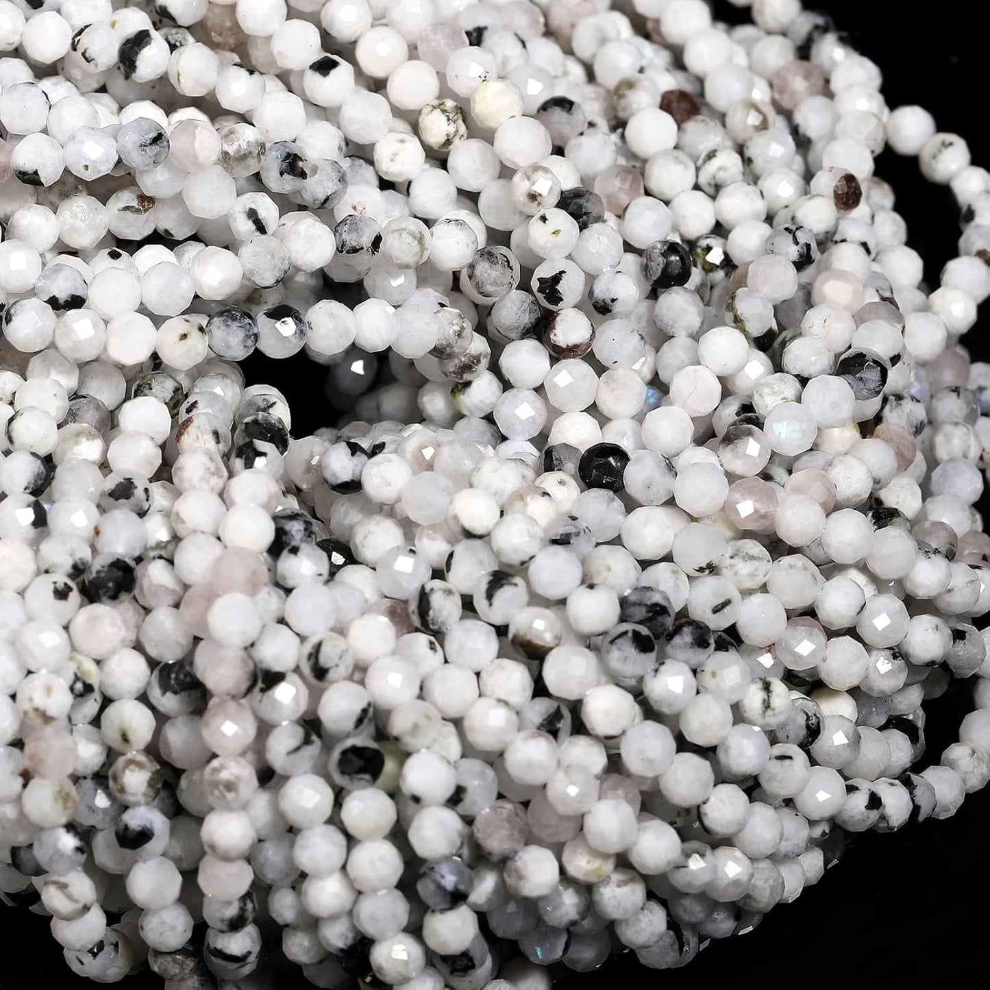 Song Xi 120pcs 3mm Natural Blackpoint Moonstone Gemstone Beads Faceted Round Loose Stone Beads for Jewelry Making