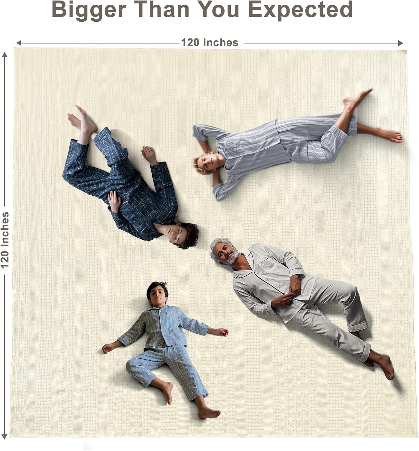 PHF 100% Cotton Waffle Blanket Oversized King 120"x120", Lightweight Breathable Extra Large 10'x10' Blankets for Bed, Giant Big Luxury Aesthetic Woven Bedding for Home Decor, Cannoli Cream