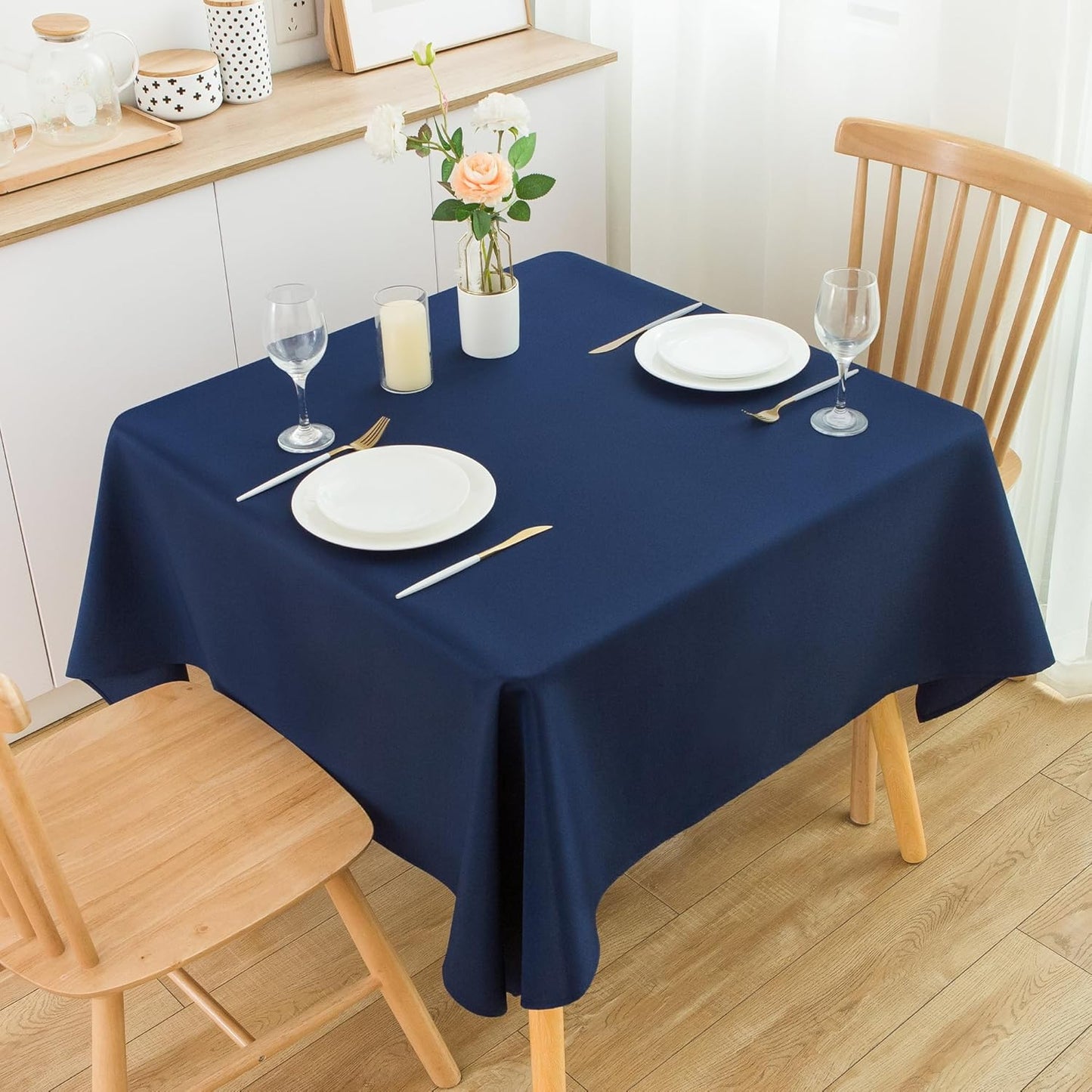 2 Pack Square Table Cloth 70X70 Inch Navy Washable Fabric Tablecloth Polyester Solid Dining Table Cover for Birthday Party Dinner Holiday Outdoor Indoor