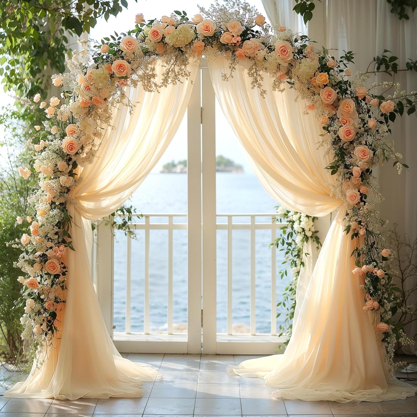 Wedding Arch Draping Fabric, 1 Panel 28" x 19Ft Champagne Sheer Backdrop Curtain for Ceremony, Party Ceiling Decor - Arch Decorations and Ceiling Drapes