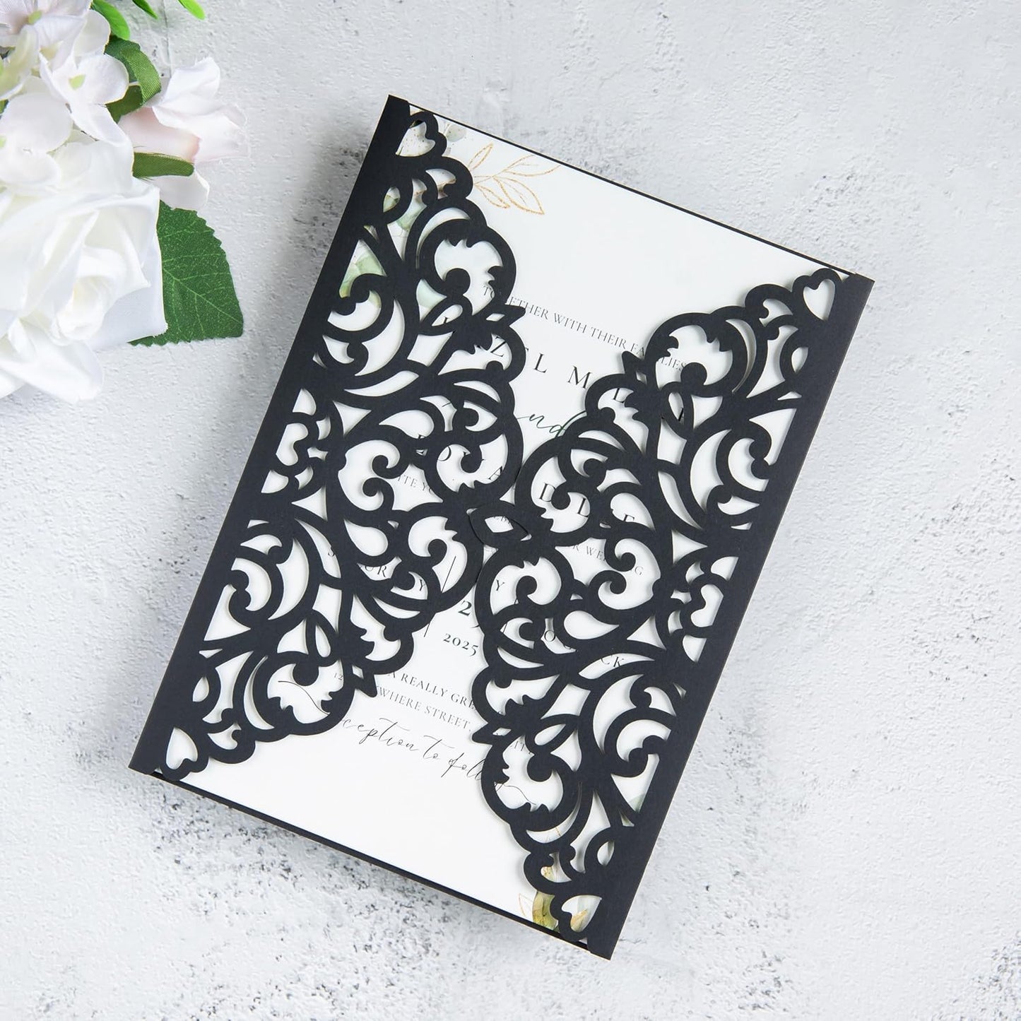 20Pcs Black Laser Cut Invitation Cards With Blank Inner Sheets for Wedding Cards Bridal Shower Engagement Quinceanera Invitation (No Envelopes)