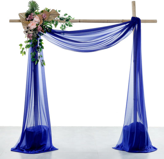 VDS Pack of 1 Panel (30 Inch X 40 Feet) Wedding Arch Draping Fabric Sheer Chiffon Fabric Drapery for Wedding Ceremony Reception Swag Backdrop Canopy Chuppah ARBO Altars Decoration (Royal Blue)