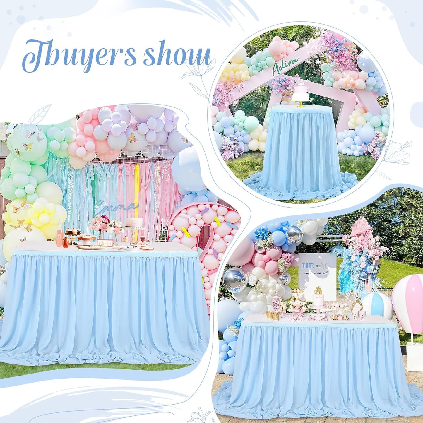 9ft Baby Blue Table Skirt Baby Shower Tablecloth for Boy Birthday Sweetheart Cake Table Wedding Table Decoration