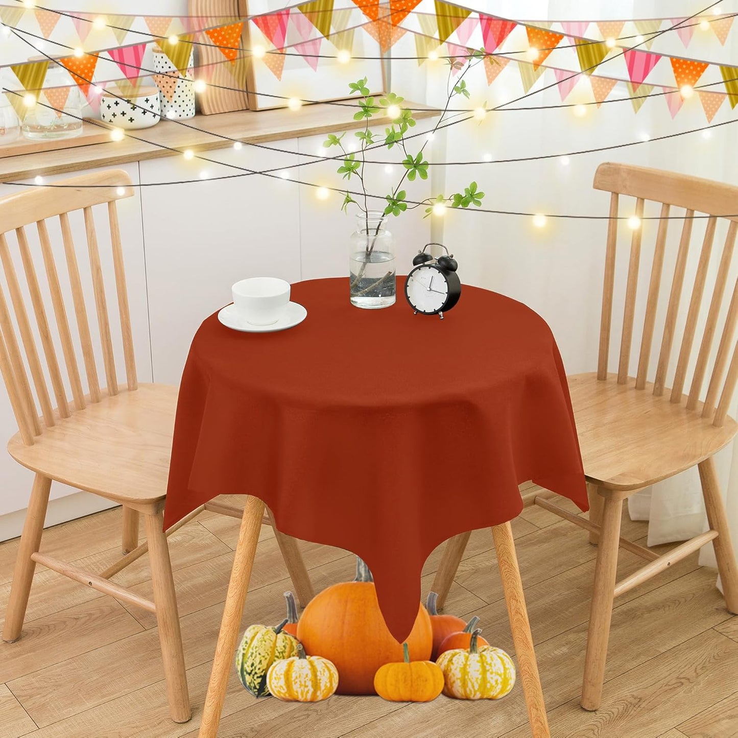 sancua Small Square Tablecloths 36x36 Inch Rust - Fall Table Cloth for Square or Round Tables, Burnt Orange Washable Polyester Fabric Table Cover for Thanksgiving Nightstand End Bedside Tables